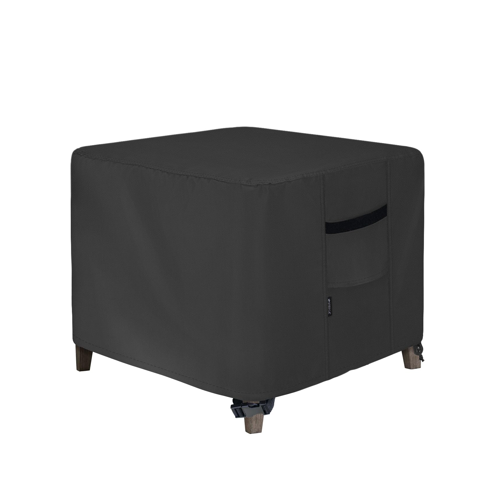 Waterproof Square Patio Ottoman Cover 22x22x17 Inches - Outdoor Furniture Protector for Side & End Tables - All-Weather Black Cover - Perfect for Backyard, Deck, and Garden Use
