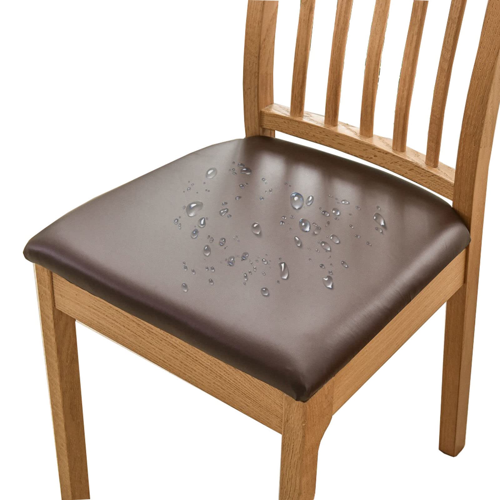 Waterproof Stretch PU Leather Dining Chair Covers - 2 Pack, Removable & Washable Seat Protectors for Kitchen, Dining Room, Coffee Shop & Office Use