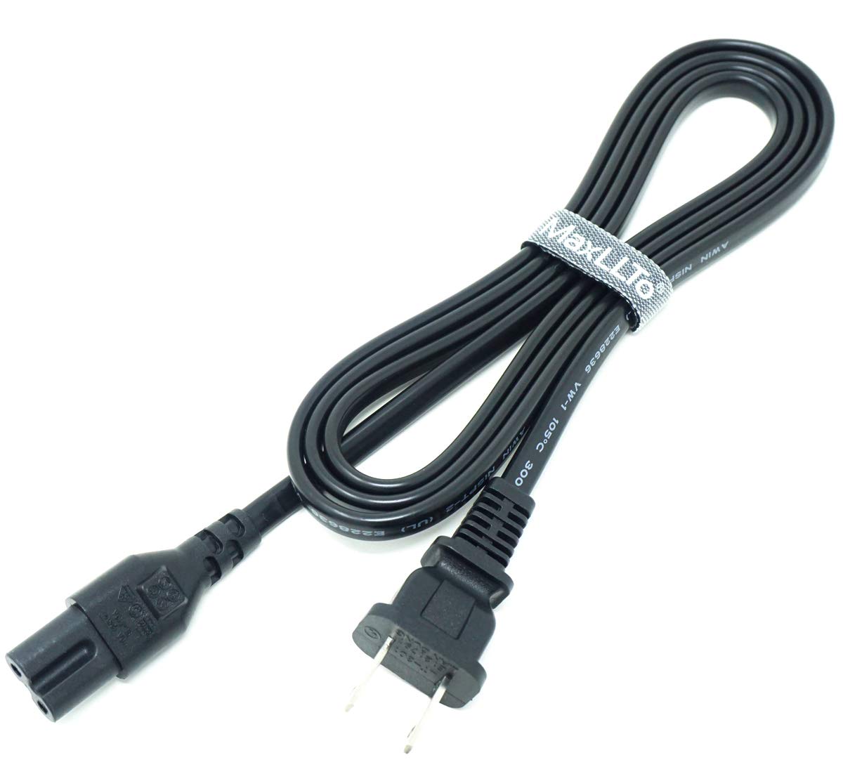 MaxLLTo 2 Prong AC Power Cord Replacement for Sony Bravia TV Models KDL-32R300B KDL-32R330B KDL-40R350B KDL-40R380B - 6 Feet Black Cable - Perfect for Home Theater Setup & TV Replacement