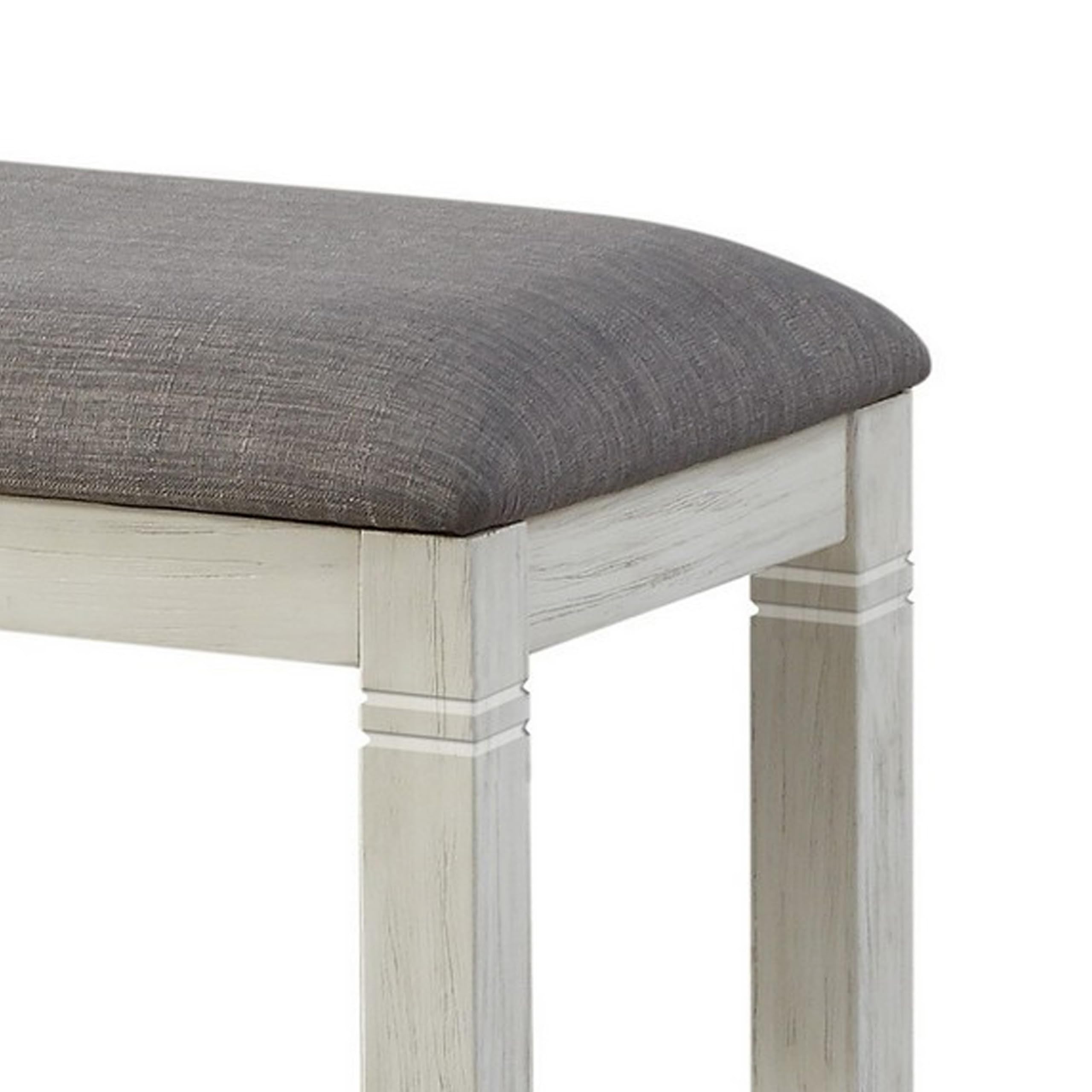 Benjara Fabric Upholstered Padded Bench with Tapered Feet - White & Gray Accent Seat - Perfect for Bedroom, Entryway or Living Room Decor