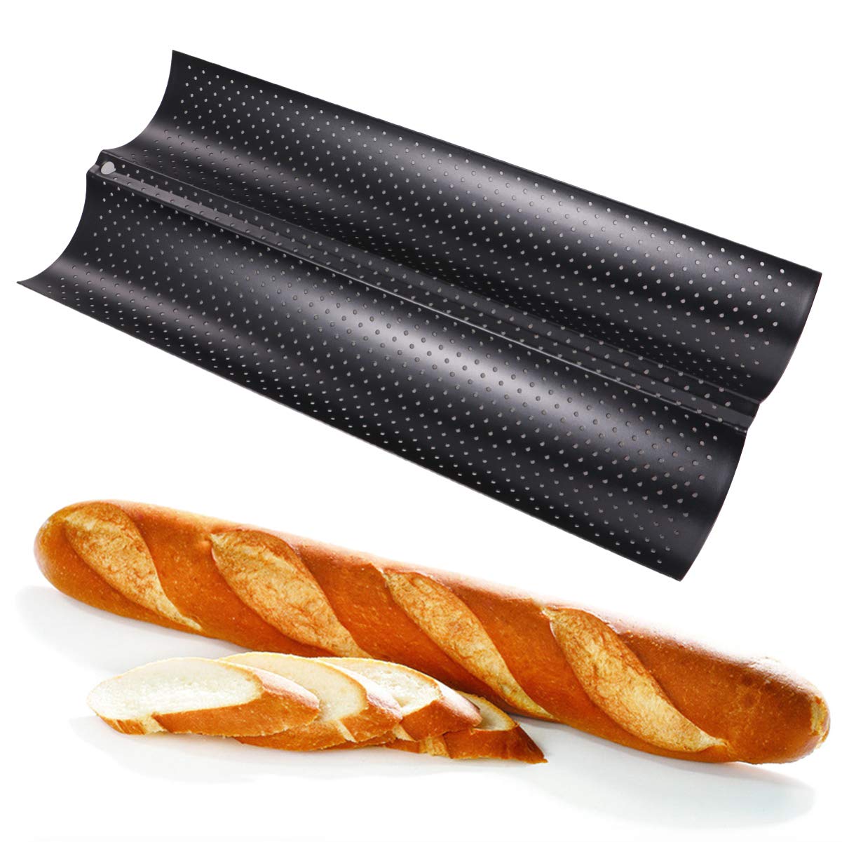 Nonstick Perforated French Baguette Pan - 2 Loaf Italian Bread Baking Tray for Homemade Artisan Bread | Perfect for French Bread, Baguettes & Rustic Loaves | Ideal for Home Bakers & Professional Kitchens