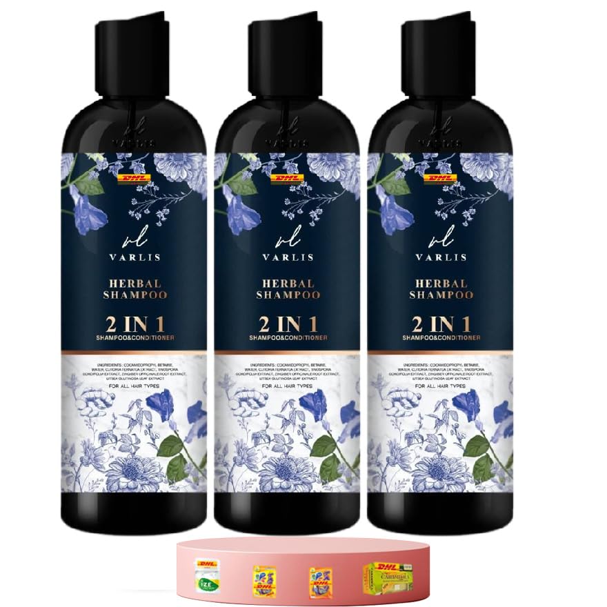 Varlis Herbal Shampoo & Conditioner 2-in-1 with Butterfly Pea & Ginger - 13.52 Fl Oz for Nourished, Smooth Hair - Natural Hair Care Gift Set of 3 by Beautygoodshop - Perfect for Dry, Damaged Hair & Scalp Care at Home or Salon