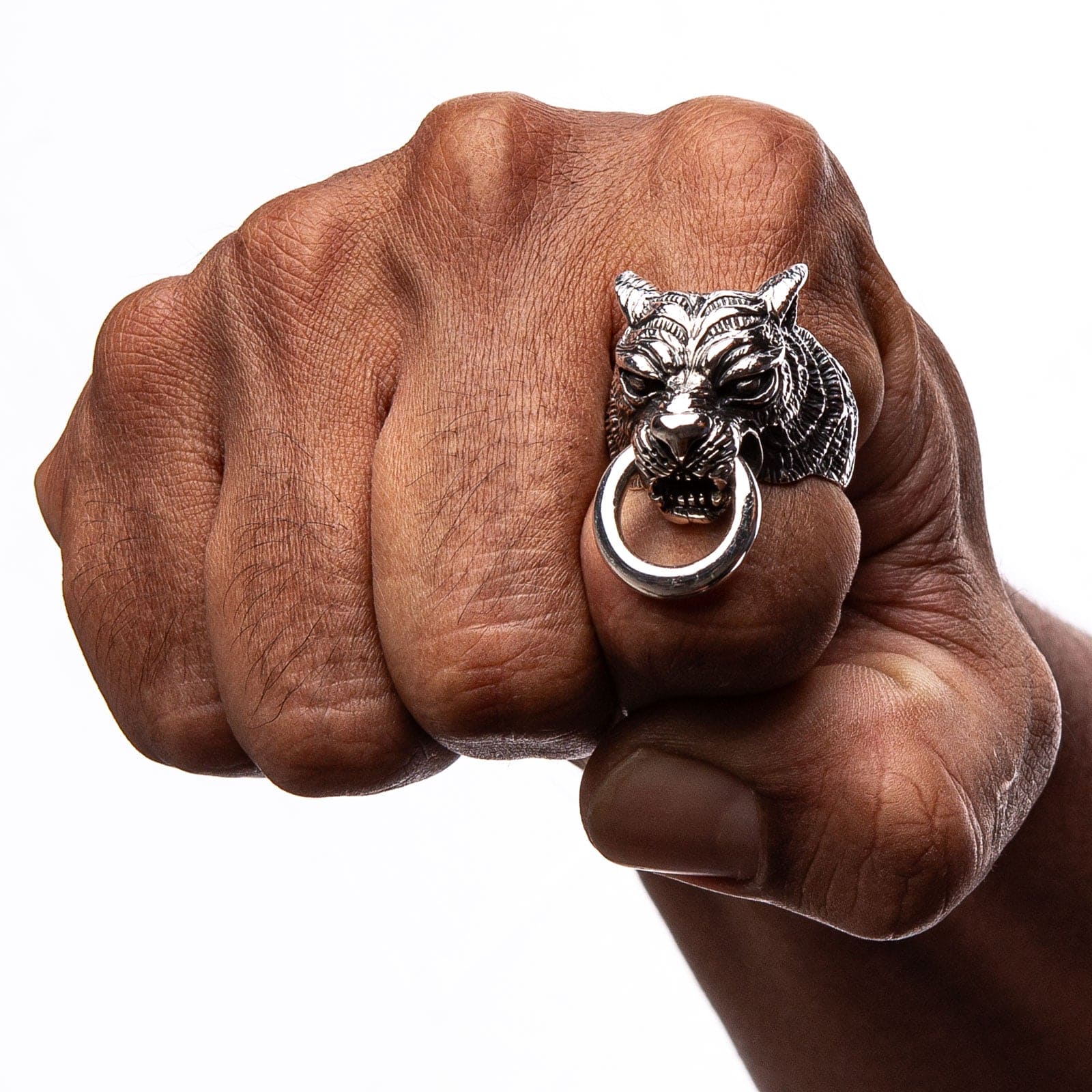 Sterling Silver Tiger Head Biker Ring with Bite Ring - Edgy Gothic Jewelry for Motorcycle Enthusiasts & Rock Fashion Lovers - Perfect for Biker Gangs, Concerts & Bold Style Statements