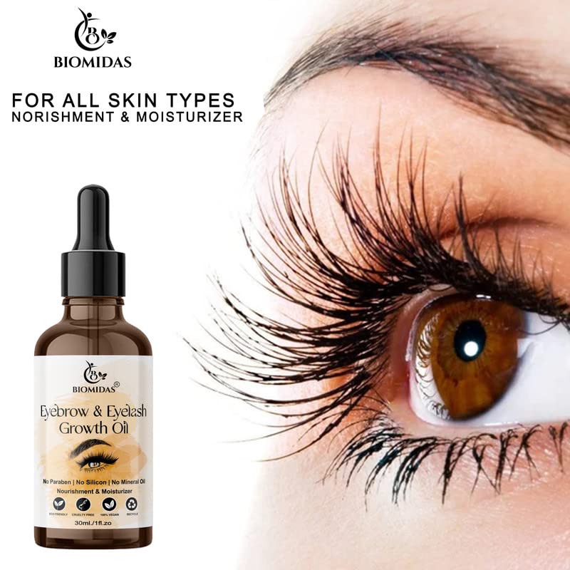 Biomidas 100% Pure Eyebrow & Eyelash Growth Serum - Natural Formula for Longer, Thicker Lashes & Brows | 30ml | Vegan & Cruelty-Free | Perfect for Nighttime Care & Makeup Prep