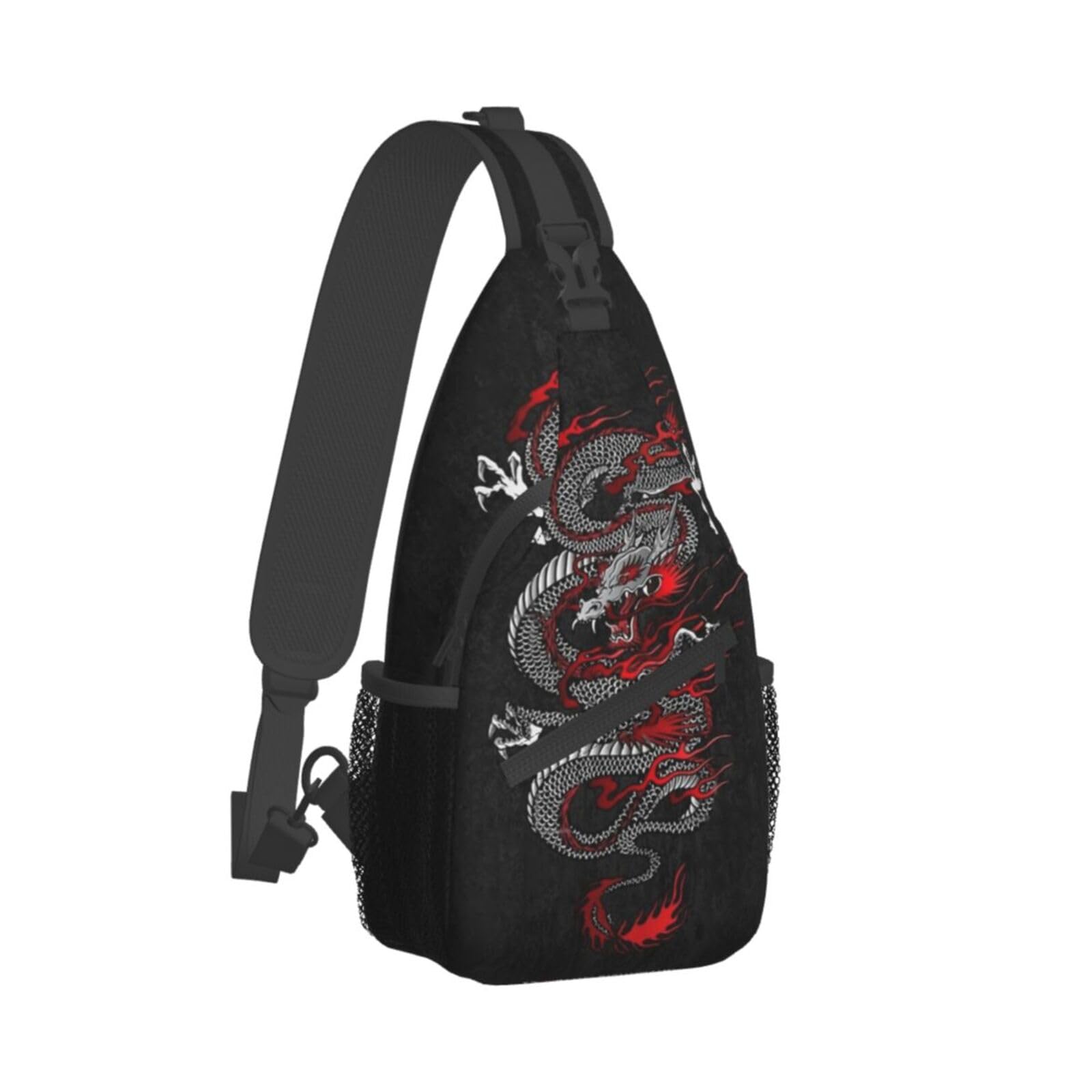 Men's Dragon Print Crossbody Sling Bag - Waterproof Chest Shoulder Backpack for Outdoor Hiking, Travel & Daily Use | Casual Daypack with Adjustable Strap