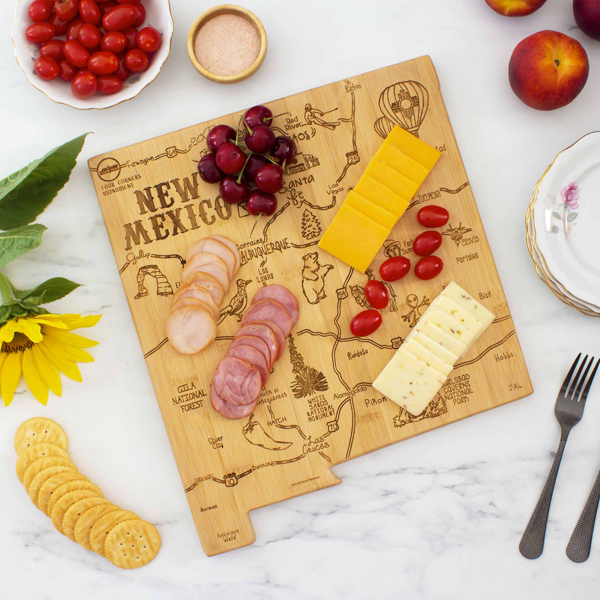 Premium New Mexico Themed Wooden Cutting Board 11.75
