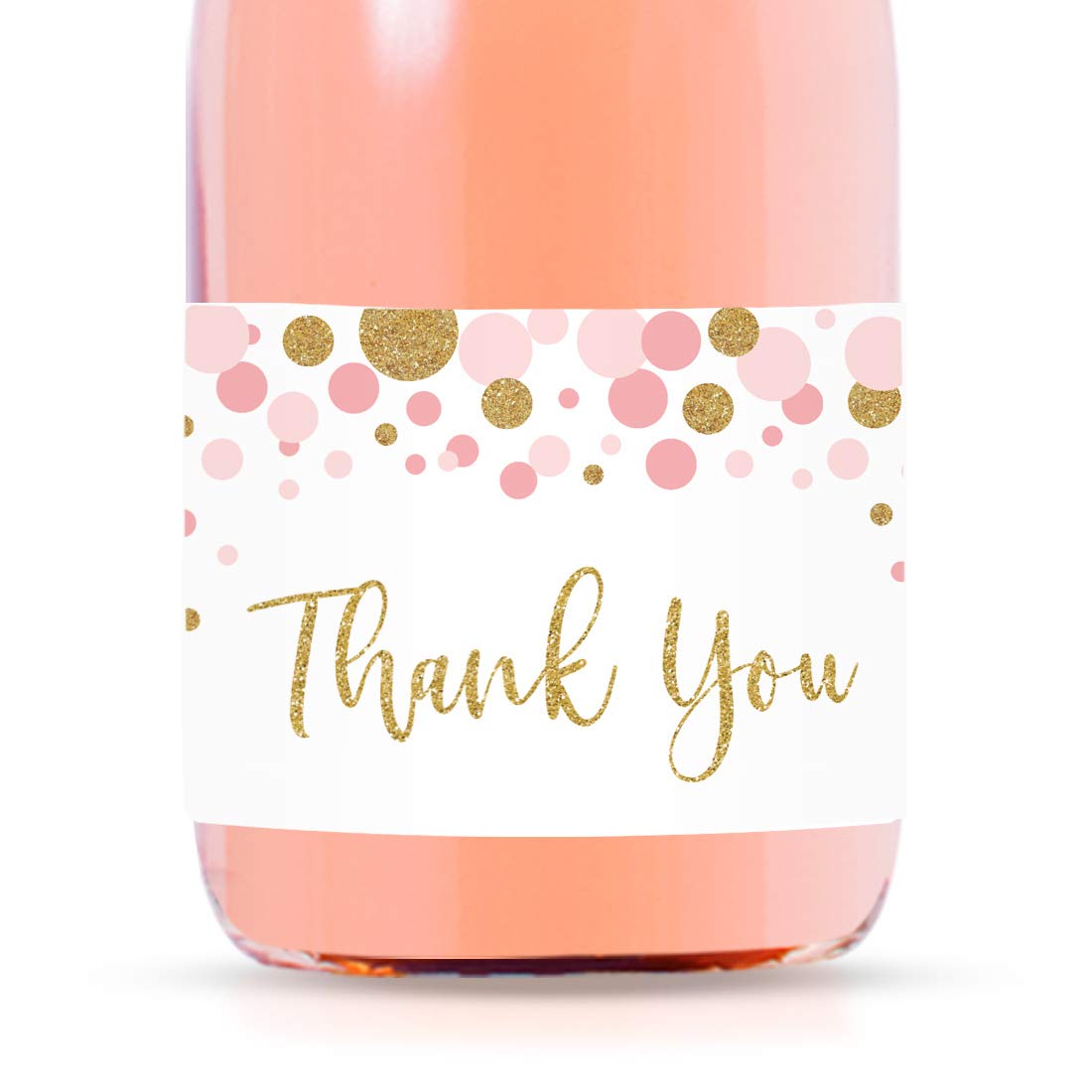 Andaz Press Mini Champagne Wine Bottle Labels - 20-Pack Pink Faux Gold Glitter Confetti Thank You Stickers for Baby Shower, Bridal Shower, Wedding Favors & Party Decorations | Perfect for Celebrations, Gifts & Special Events