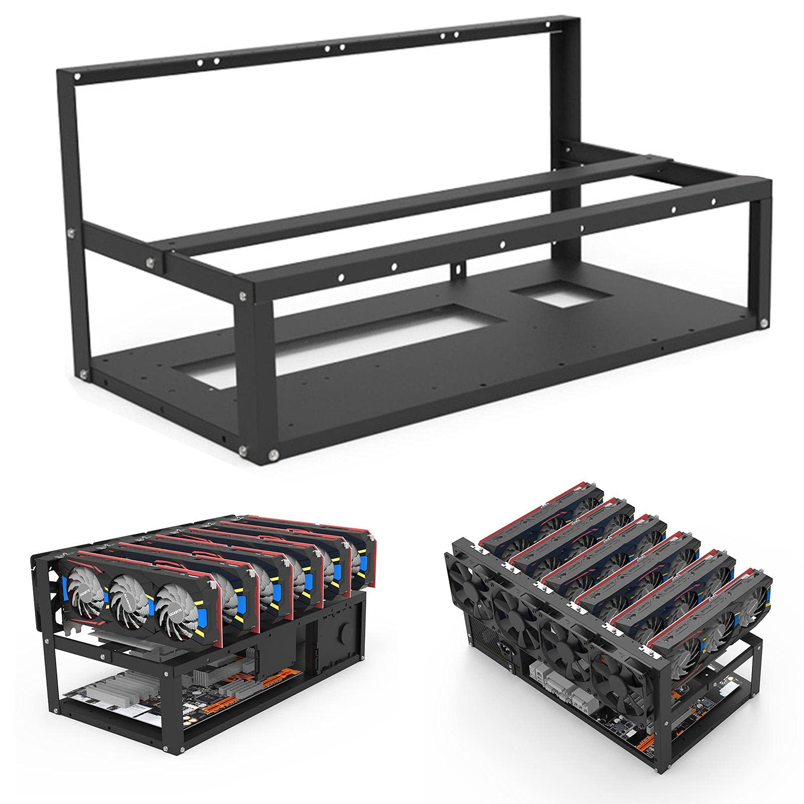 6 GPU Steel Open Air Mining Rig Frame Case for Bitcoin ETH ETC ZEC Cryptocurrency Mining - Durable Miner Computer Chassis for Crypto Coin Mining Accessories (No Fans/GPU Included) - Perfect for Home Mining Setup & Crypto Farm Operations
