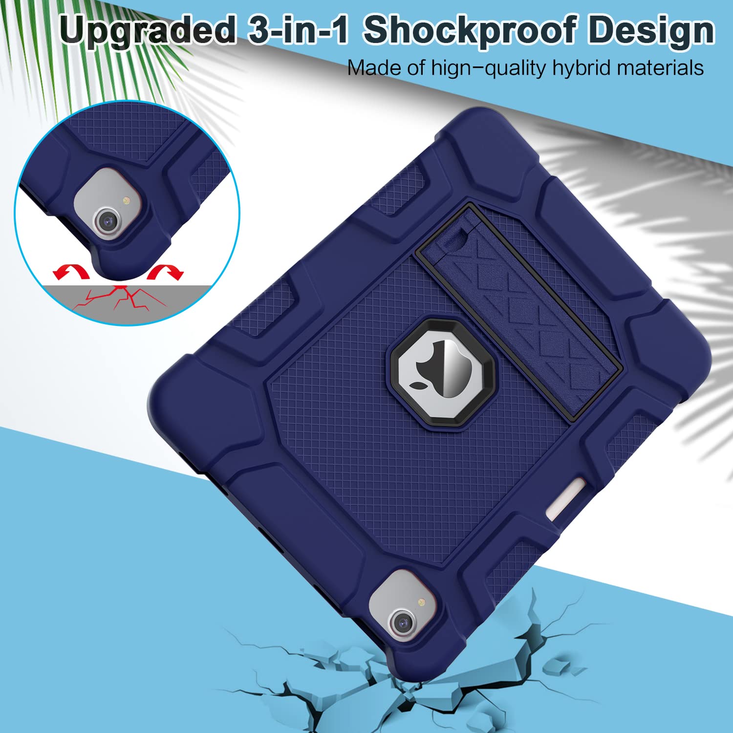 Shockproof Rugged Protective Case for iPad Air 5th/4th Gen 10.9 Inch (2022/2020) - Navy Blue Kids Case with Apple Pencil 2nd Gen Charging Support | Perfect for School, Travel & Outdoor Activities
