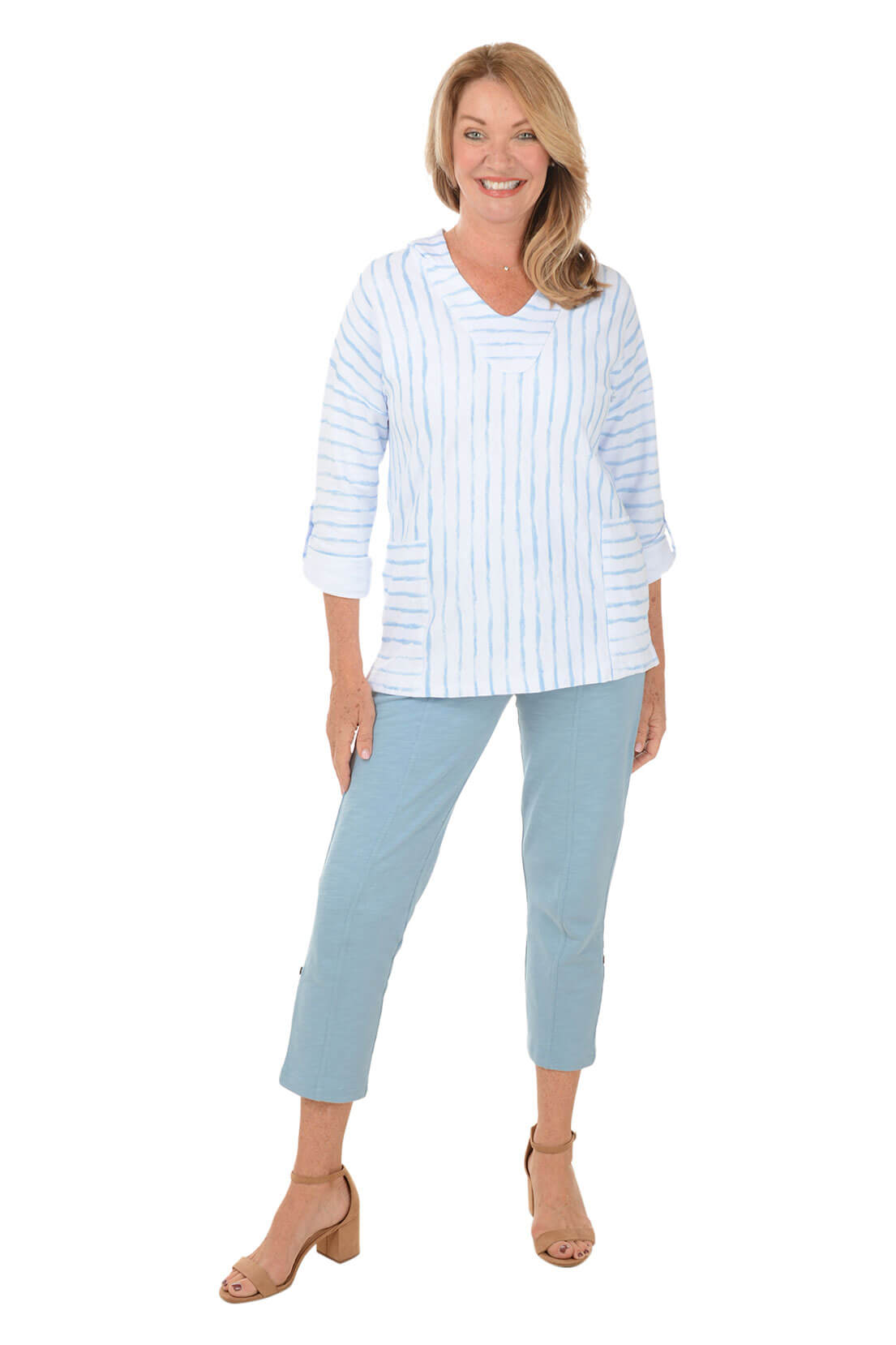 French Terry Roll Tab Relaxed Ankle Pants - Women's Casual Lounge Pants for Yoga, Home Wear & Relaxation
