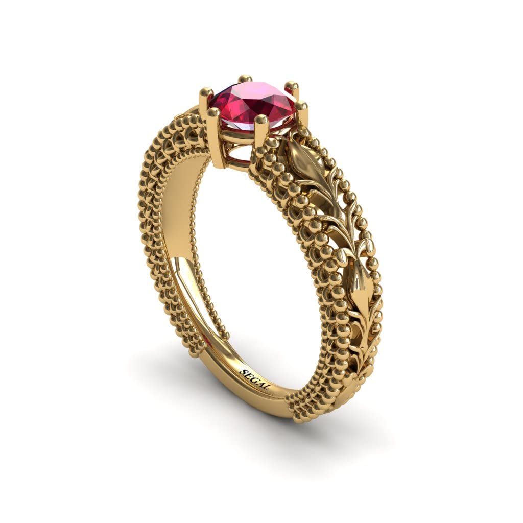 14K Yellow Gold Victorian Art Deco Engagement Ring with Ruby - Unique Antique Vintage Style for Weddings & Proposals - Perfect for Bridal Jewelry & Special Occasions