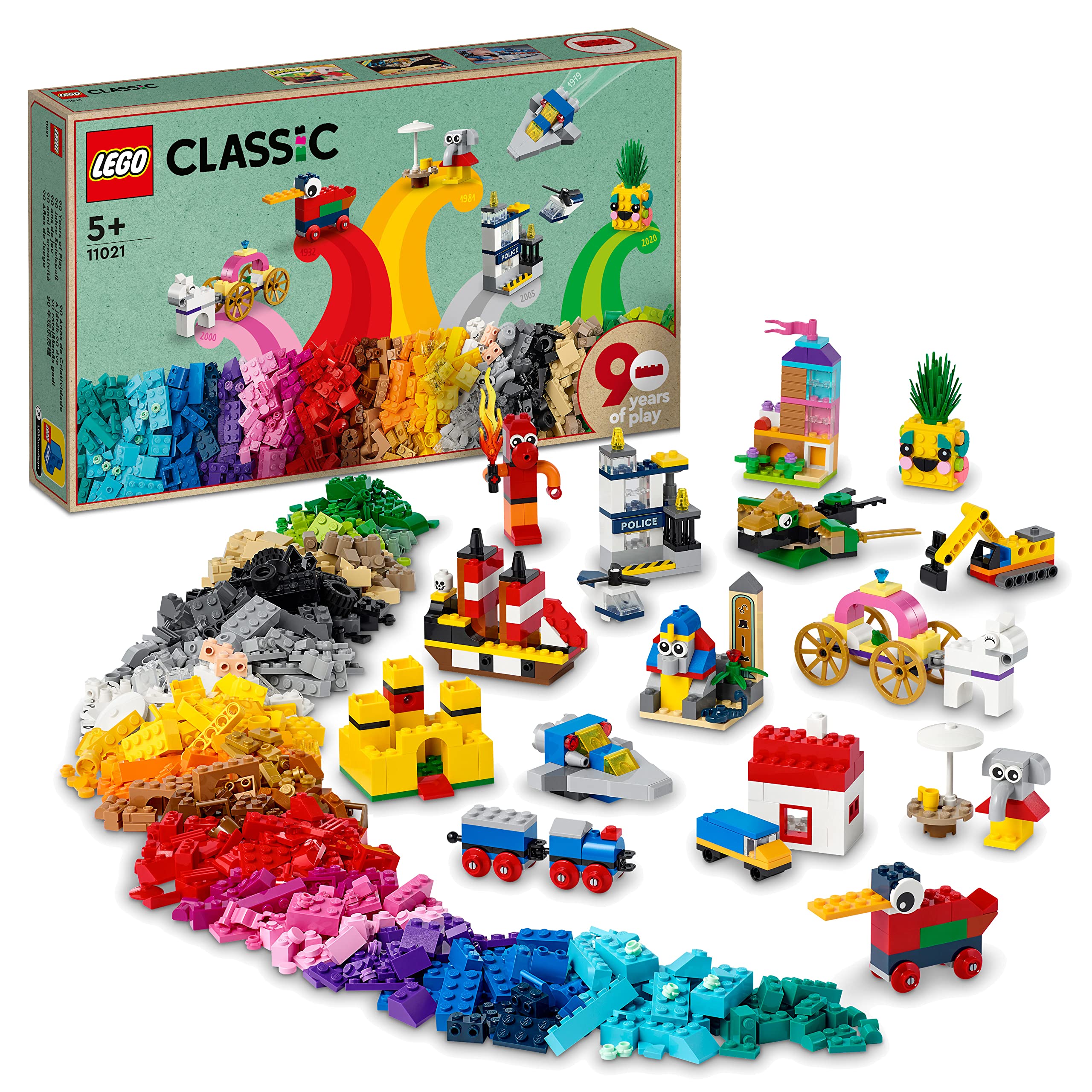 LEGO Classic 90th Anniversary Limited Edition Building Set - 11021 Pieces with Popular Models for Creative Play | Perfect for Birthday Gifts, STEM Learning & Family Bonding Activities