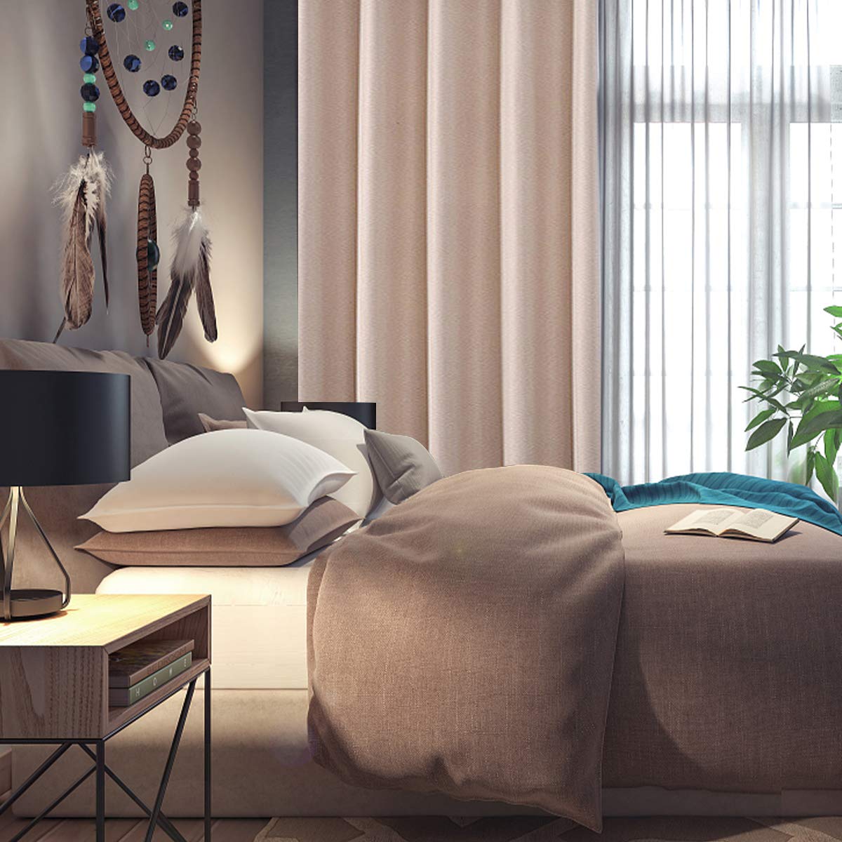 ARTIBETTER Blackout Curtains for Bedroom - Thermal Insulated Noise Reducing Polyester Window Drapes with Flannel Texture - Perfect for Light Blocking, Privacy & Soundproofing in Home, Office or Nursery
