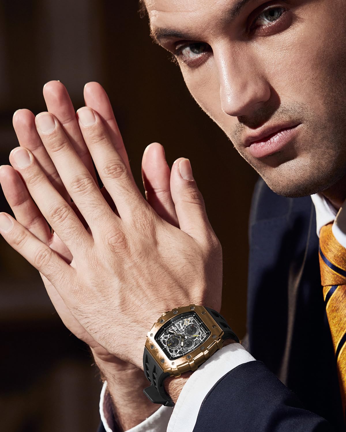 TSAR BOMBA Luxury Men's Tonneau Watch - Waterproof 50M Analog Chronograph with Date Calendar - Business Dress & Diver Watch for Men - Large Square Face Wristwatch - Perfect for Office, Formal Events & Water Activities