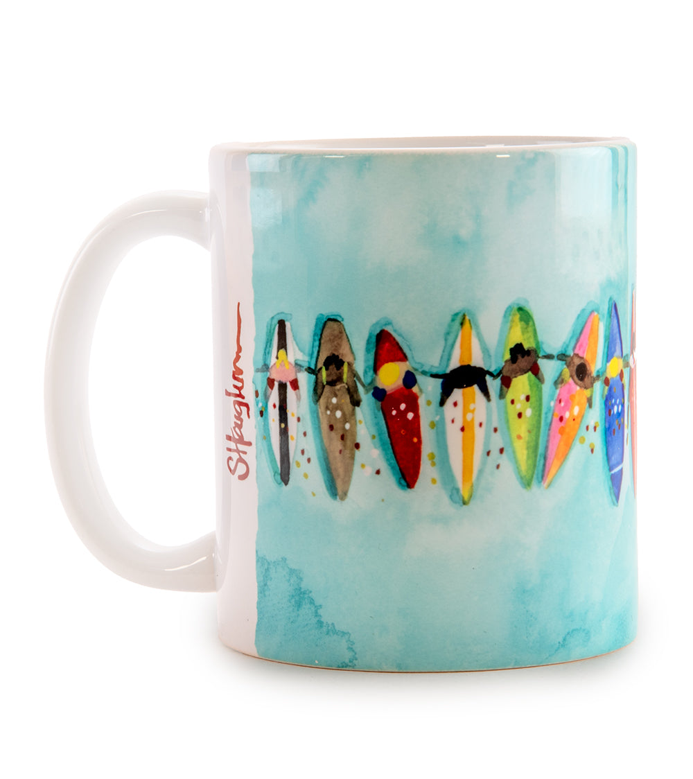 Paddle Out (Line Up) Surfing Coffee Mug by Sarah Houglum - Perfect for Beach Lovers & Surf Enthusiasts