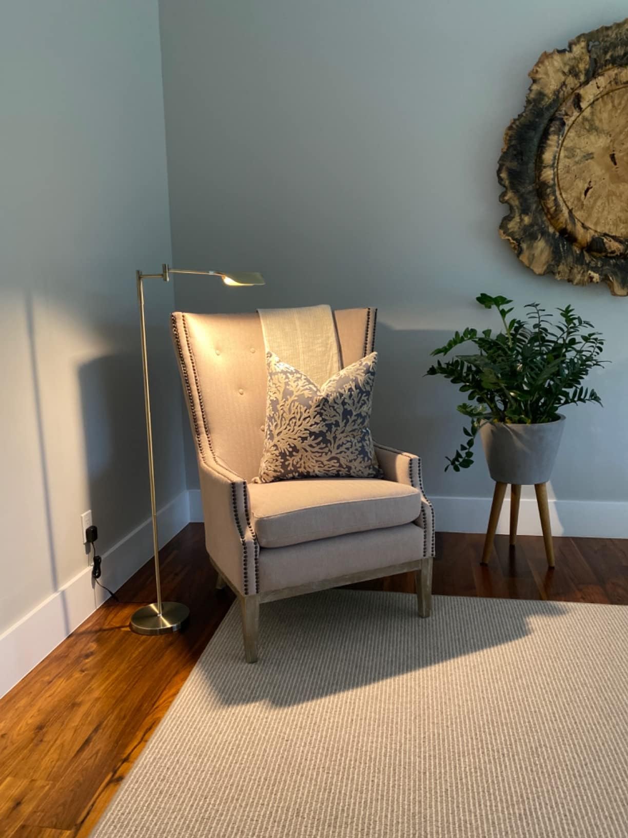 Brightech Leaf Pharmacy LED Reading Lamp - Dimmable Adjustable Floor Lamp for Living Room, Office & Study, Antique Brass Gold Standing Light with Easy Rotation for Chair or Desk - Perfect for Reading, Sewing, Crafts & Home Decor