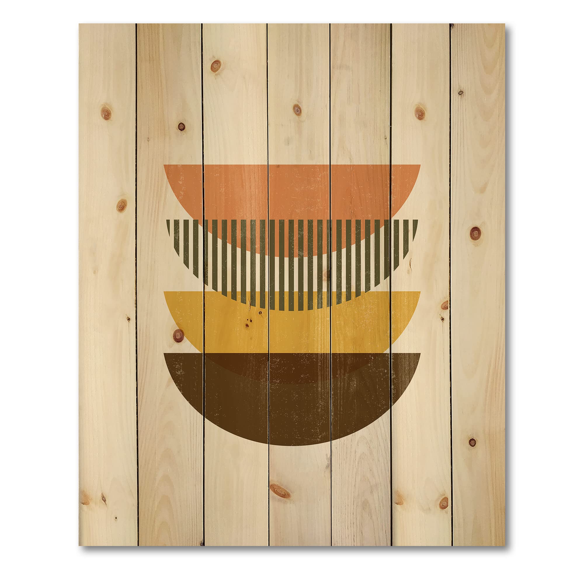 Abstract Geometric Wood Wall Art - Earth Tone Half Moons for Modern Home Decor