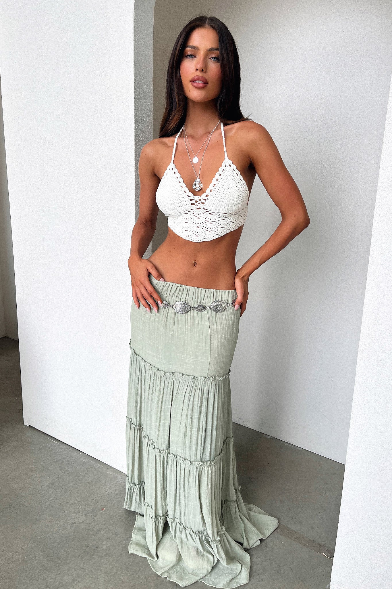Women's Dunne Maxi Skirt in Sage Green - Flowy Boho Long Skirt for Summer, Beach & Casual Outfits | Perfect for Music Festivals, Vacations & Everyday Wear