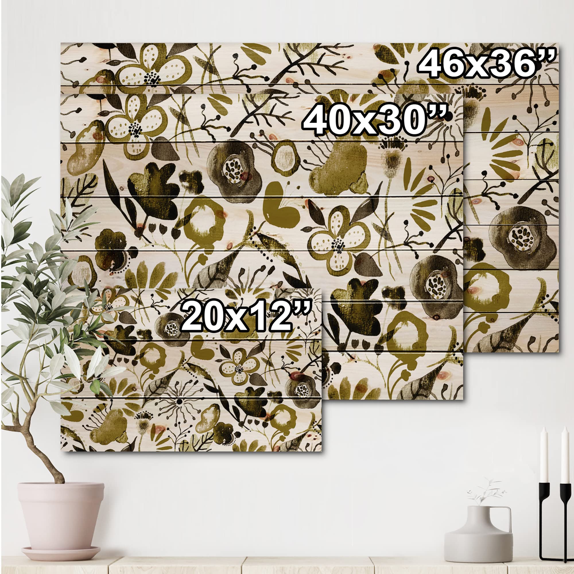 DesignQ Vibrant Wildflowers II Modern Wood Wall Art - Large Floral Pine Wood Panel Decor for Living Room, Bedroom & Office | Yellow Contemporary Wooden Wall Hanging