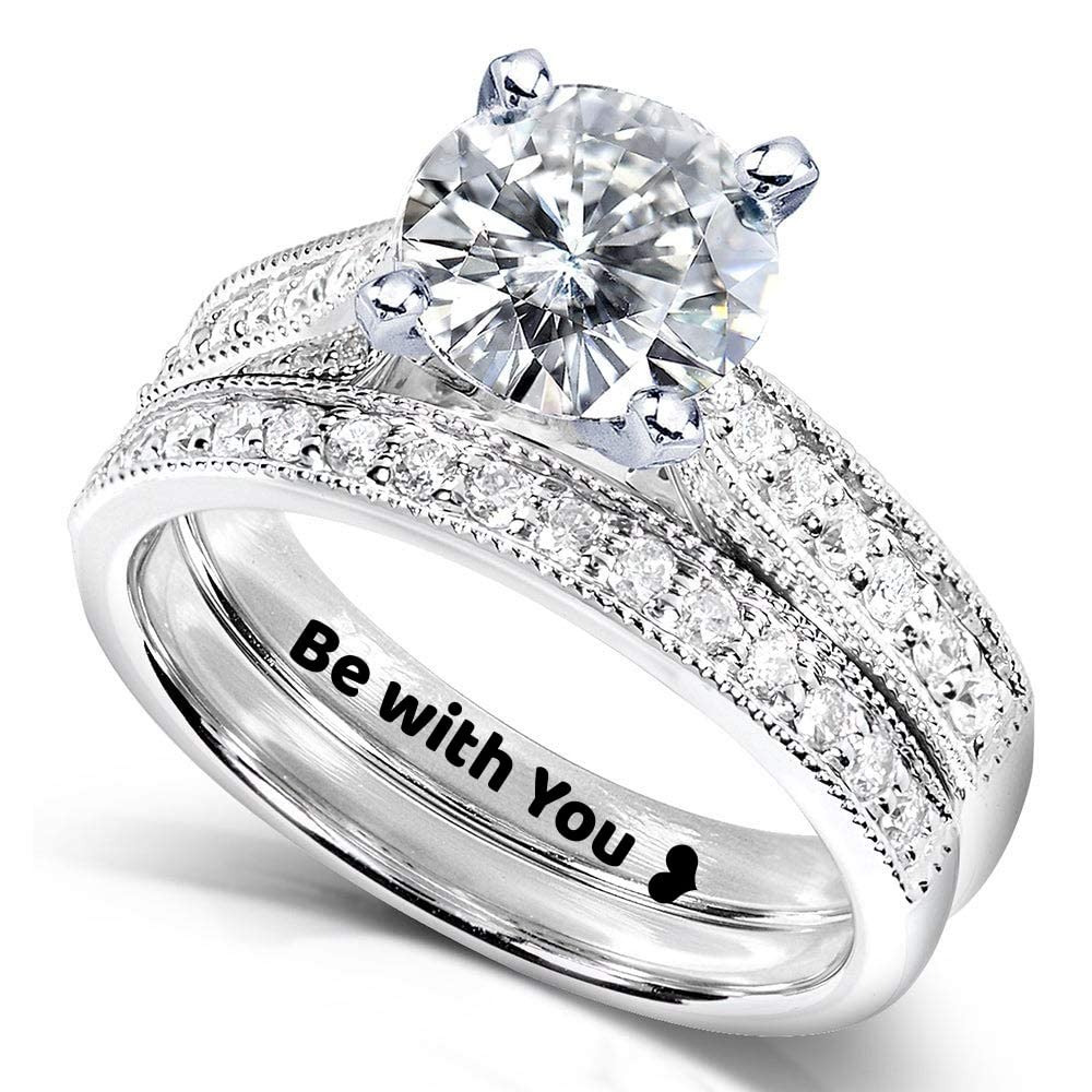 RMREWY 925 Sterling Silver Moissanite Princess Cut Ring Set - Promise, Engagement & Wedding Rings for Couples, Brides & Girlfriends | Perfect for Proposals, Anniversaries & Special Occasions