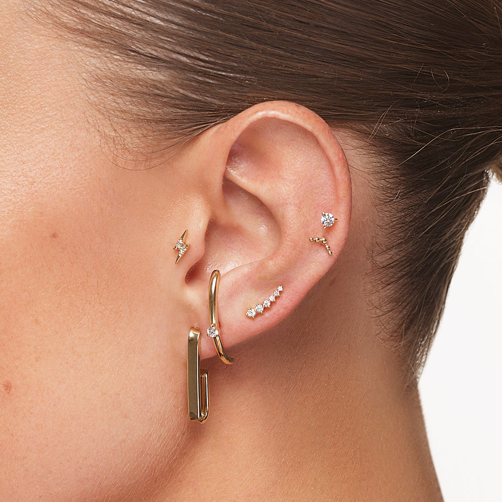 10k Gold Ball Chevron Helix Single Stud Earring - Elegant & Minimalist Jewelry for Women, Perfect for Everyday Wear & Special Occasions