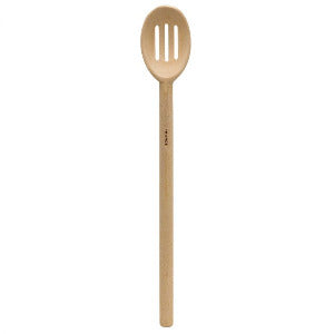 Premium French Beechwood Round Slotted Spoon - 11.5 Inch Wooden Cooking Utensil for Stirring, Serving & Draining - Ideal for Pasta, Soup & Salad