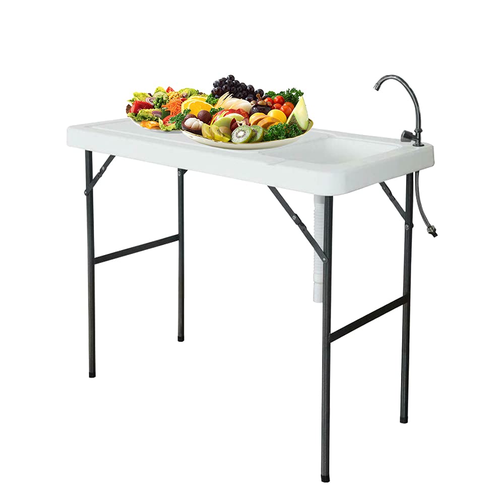 **Portable Outdoor Camping Table with Sink & Faucet - Foldable Picnic Table for Fishing, Beach, Dock, Patio, Travel | Ideal for Camping, BBQ, and Outdoor Cooking**