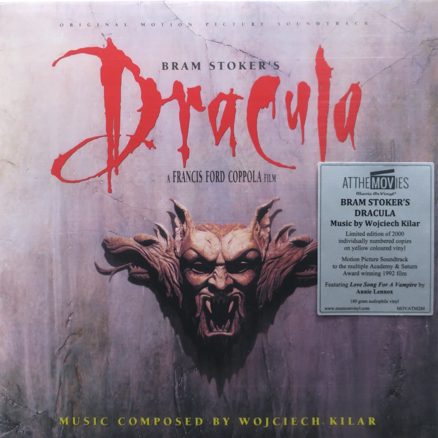 BRAM STOKER'S DRACULA Original Motion Picture Soundtrack 180g Limited Edition Yellow Vinyl LP Record - Perfect for Halloween Parties & Gothic Music Collectors