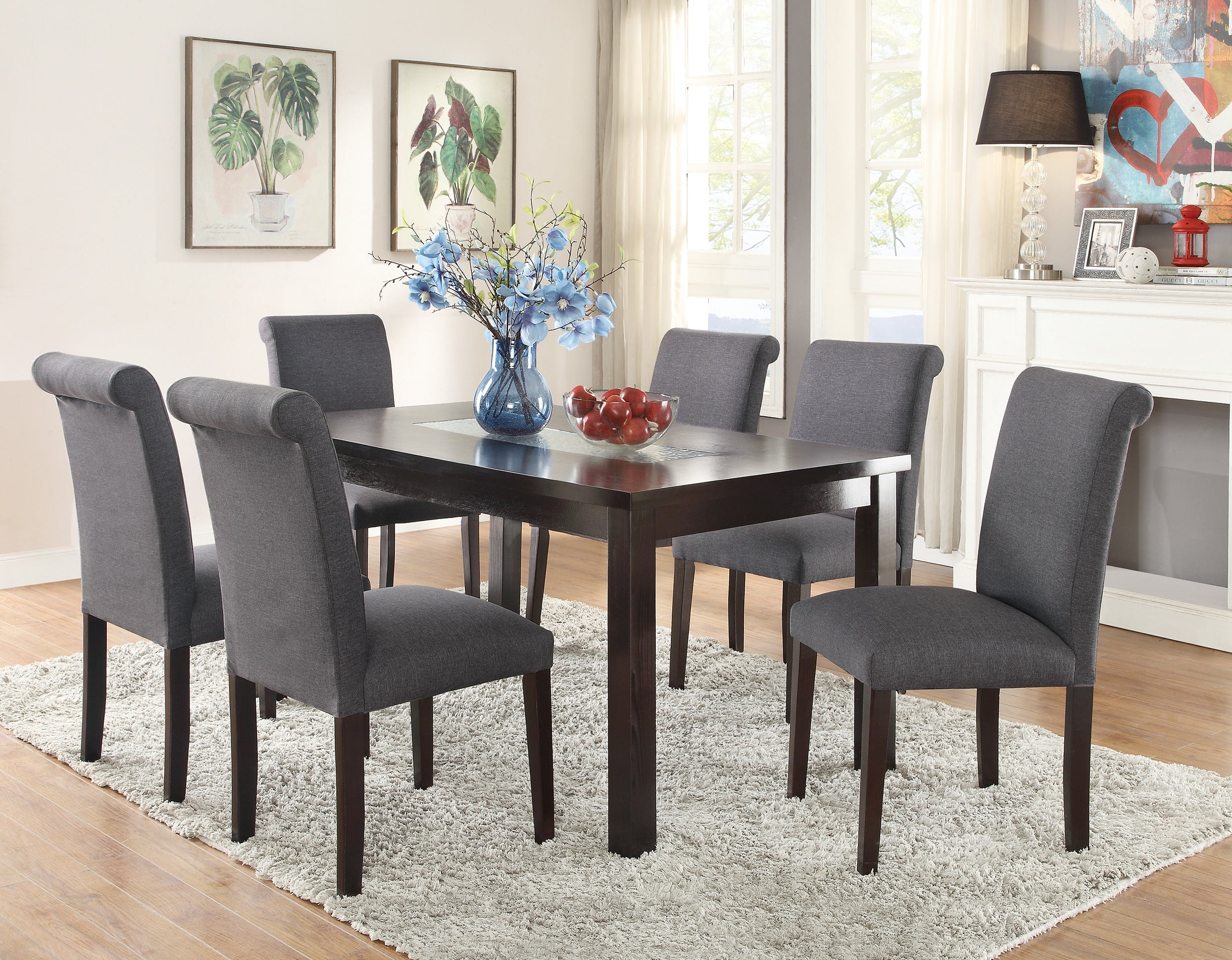 Blue Grey Fabric Dining Chairs Set of 2 - Modern Upholstered Kitchen Chairs for Dining Room, Breakfast Nook & Small Space