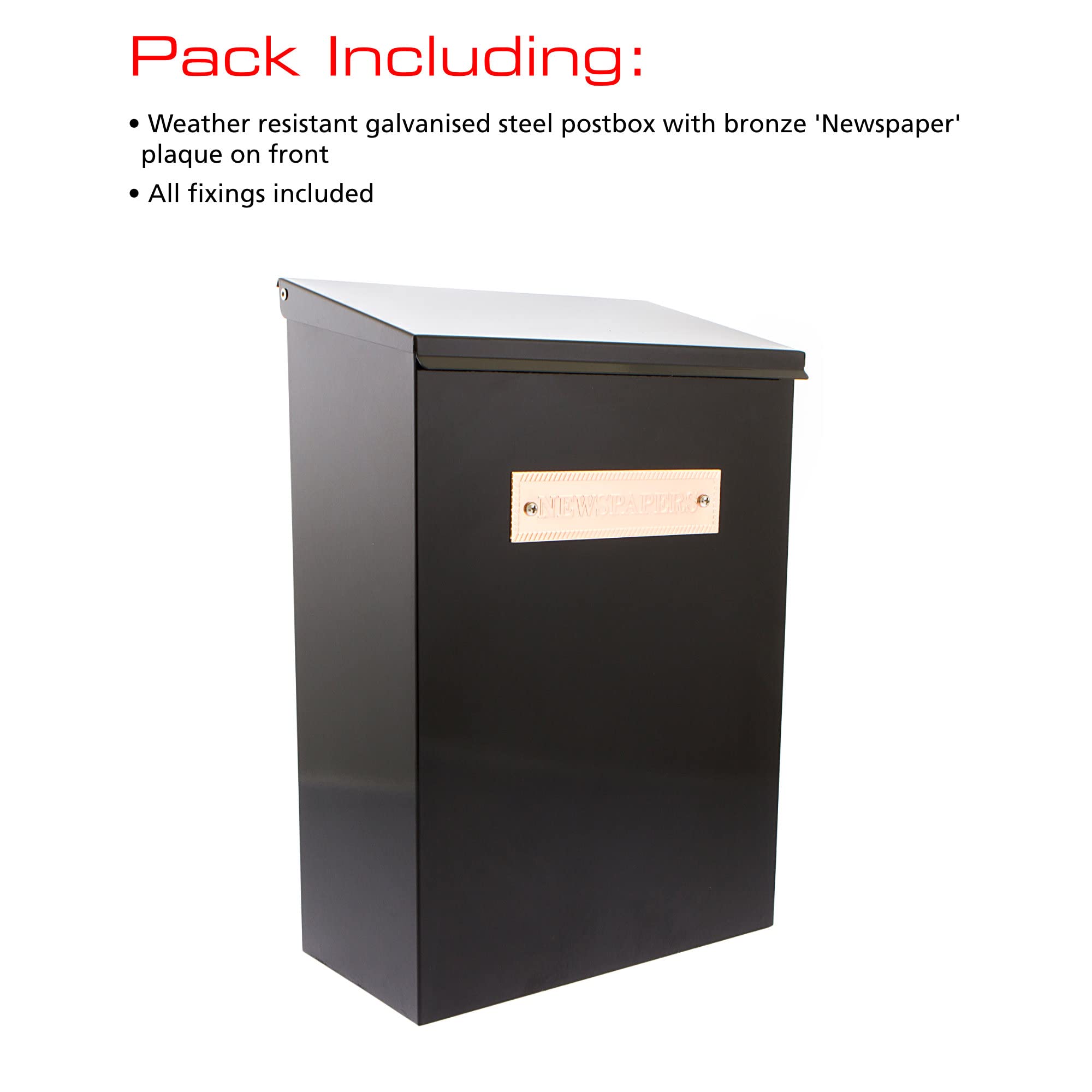 Premium Sterling Thames Steel Newspaper Box in Black - Durable Outdoor Newspaper Holder for Home, Office, or Business Use