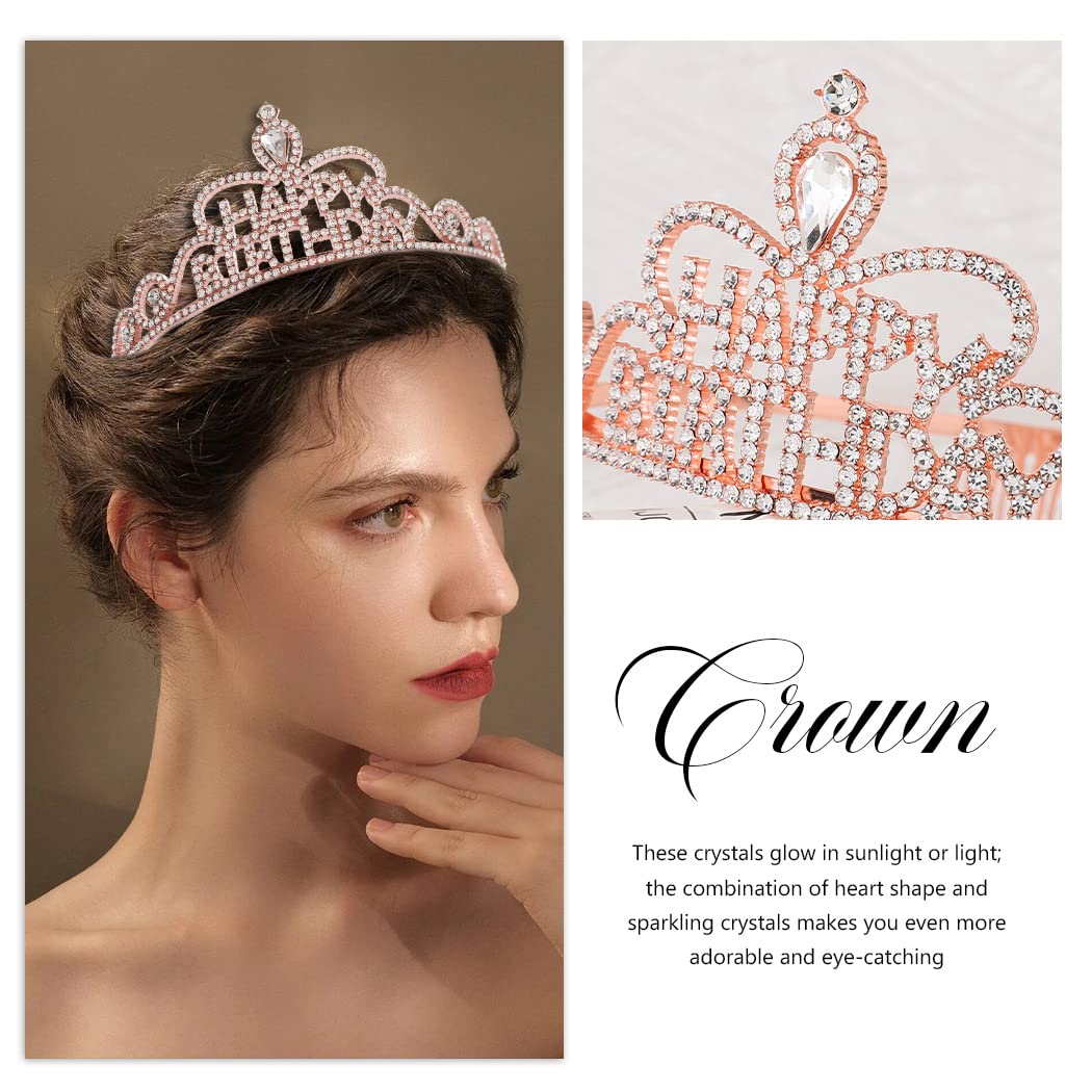 Sparkling Rose Gold Crystal Princess Tiara with Comb Headband - Elegant Rhinestone Crown for Women & Girls Birthday Parties, Pageants, Weddings & Special Occasions
