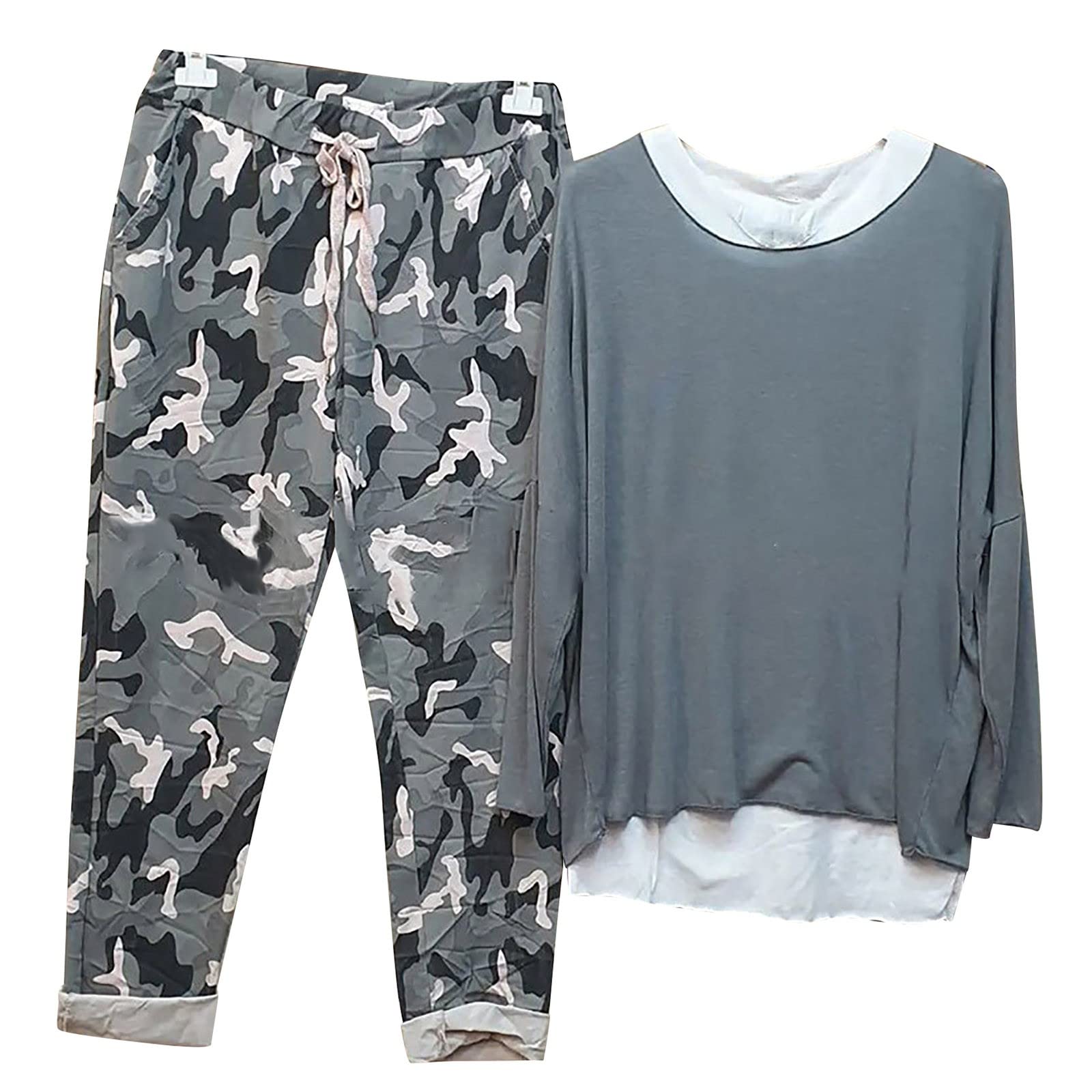 Stylish Women's 2-Piece Outfit Set - Cotton Linen Long Sleeve Blouse & Shorts Combo | Comfortable Camouflage Pants & Tracksuit in Black XXL | Perfect for Casual Wear, Summer Vacation & Lounge Relaxation