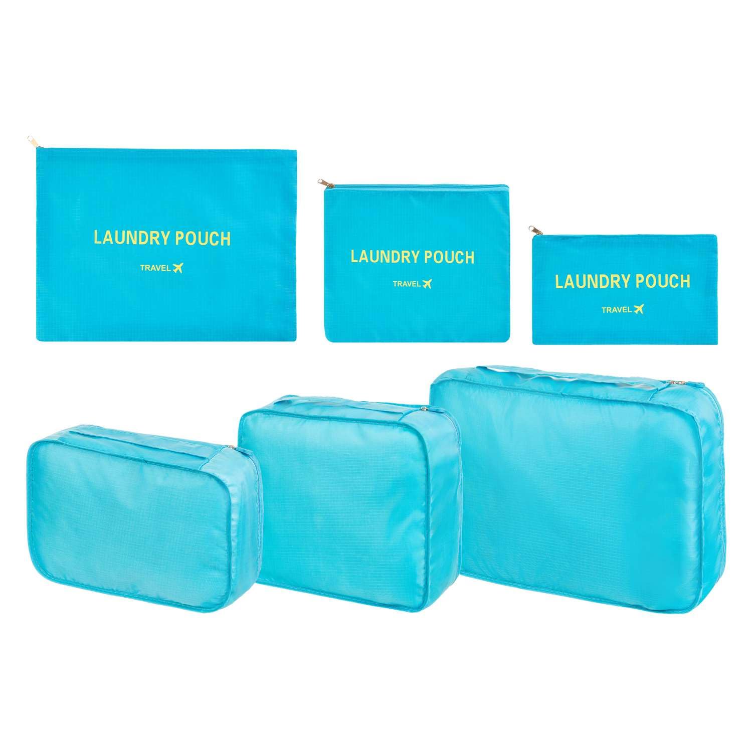 MOCOFO 6-Piece Travel Luggage Storage Bag Set - 3 Packing Cubes + 3 Small Garment Organizers for Suitcases (Blue) | Perfect for Airplane Carry-On, Vacation Packing & Closet Organization