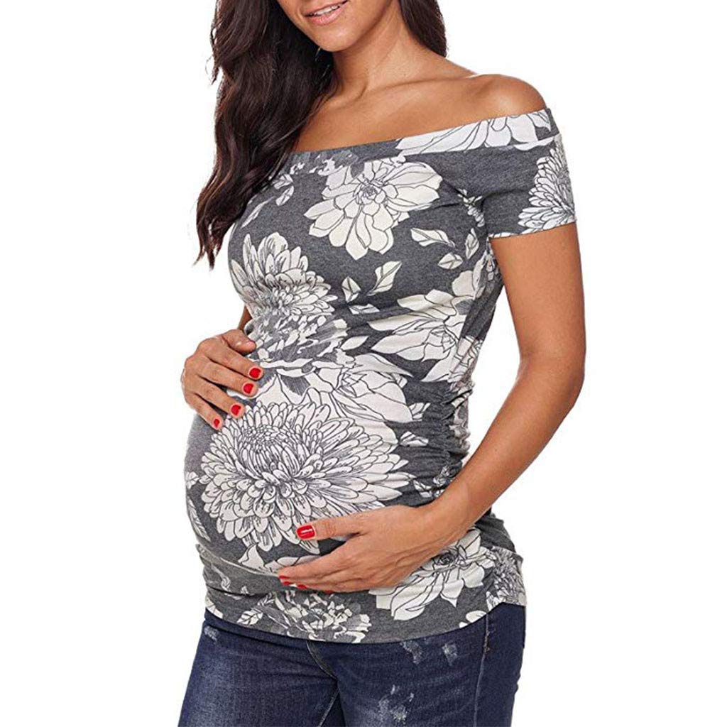 Women's Maternity Nursing Top - Floral Print Off Shoulder Short Sleeve Blouse for Breastfeeding & Pregnancy | Summer Nursing Shirts for Comfortable Wear at Home, Work or Outings