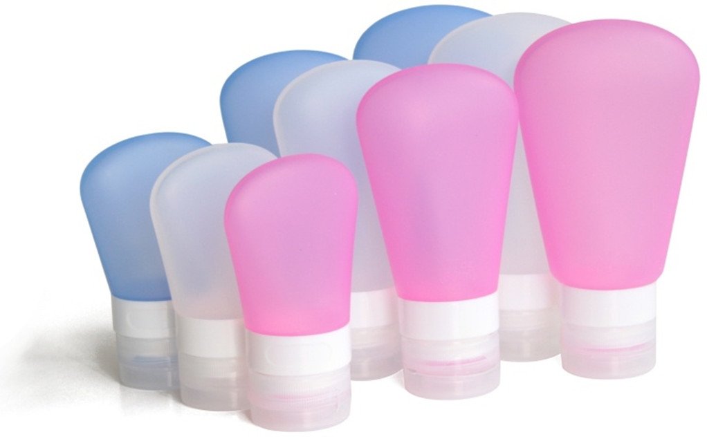 3 Pack Travel Size Silicone Squeeze Bottles - 1 OZ Food Grade Leak Proof Containers for Shampoo, Conditioner, Lotion, Toiletries & Condiments (Pink, White, Blue) - Perfect for Gym, Travel, Camping & Home Use