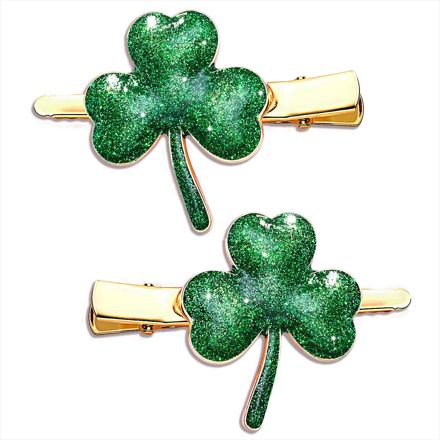 St. Patrick's Day Shamrock Hair Clips for Women - Sparkling Rhinestone Glitter Green Leaf Hairpins, Lucky Irish Hair Accessories for Holiday Parties, Costume & Festive Celebrations (Glitter) - Perfect for St. Patrick's Day Events, Irish Themed Parties & Festival Outfits