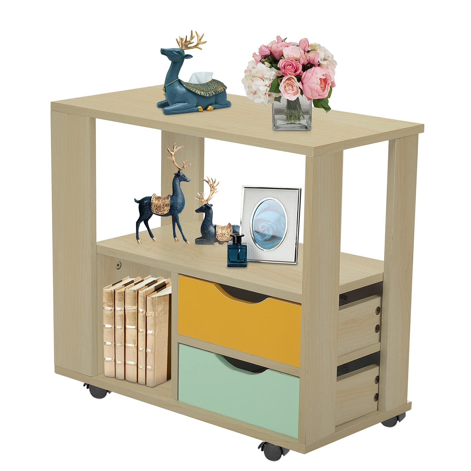 Modern End Table with 2 Drawers & Storage Shelf - Nightstand, Coffee Table, Sofa Side Table for Bedroom & Living Room - Brown Wooden Cabinet for Home Decor, Small Space Organization & Convenient Storage