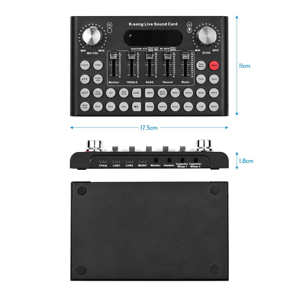 Professional USB Audio Mixer & Voice Changer - Smart Live Sound Card with 300+ Sound Effects, Noise Reduction for Podcasting, Gaming, Streaming & Recording (Compatible with PC/Mac/Phone)