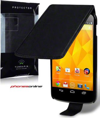 Google Nexus 4 Flip Cover Case - Premium PU Leather Protective Wallet Stand Case with Card Slots (Black) - Perfect for Business Professionals & Daily Commuters