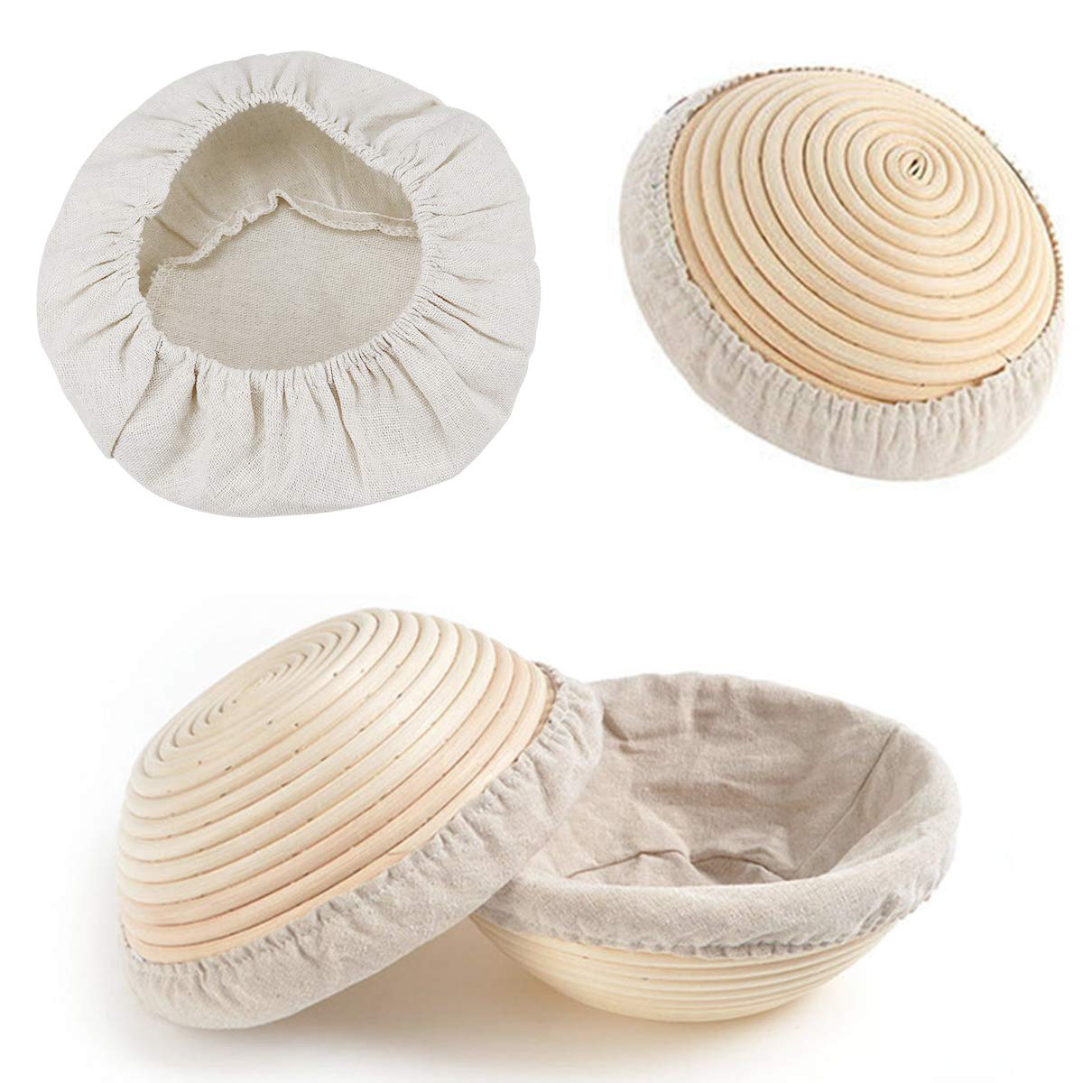 7-Pack 9 Inch Round Banneton Bread Proofing Baskets with Natural Rattan Liners - Professional Sourdough Dough Rising Baskets for Home Bakers & Artisan Bread Making | Perfect for Sourdough, Artisan Loaves, and Homemade Bread Baking