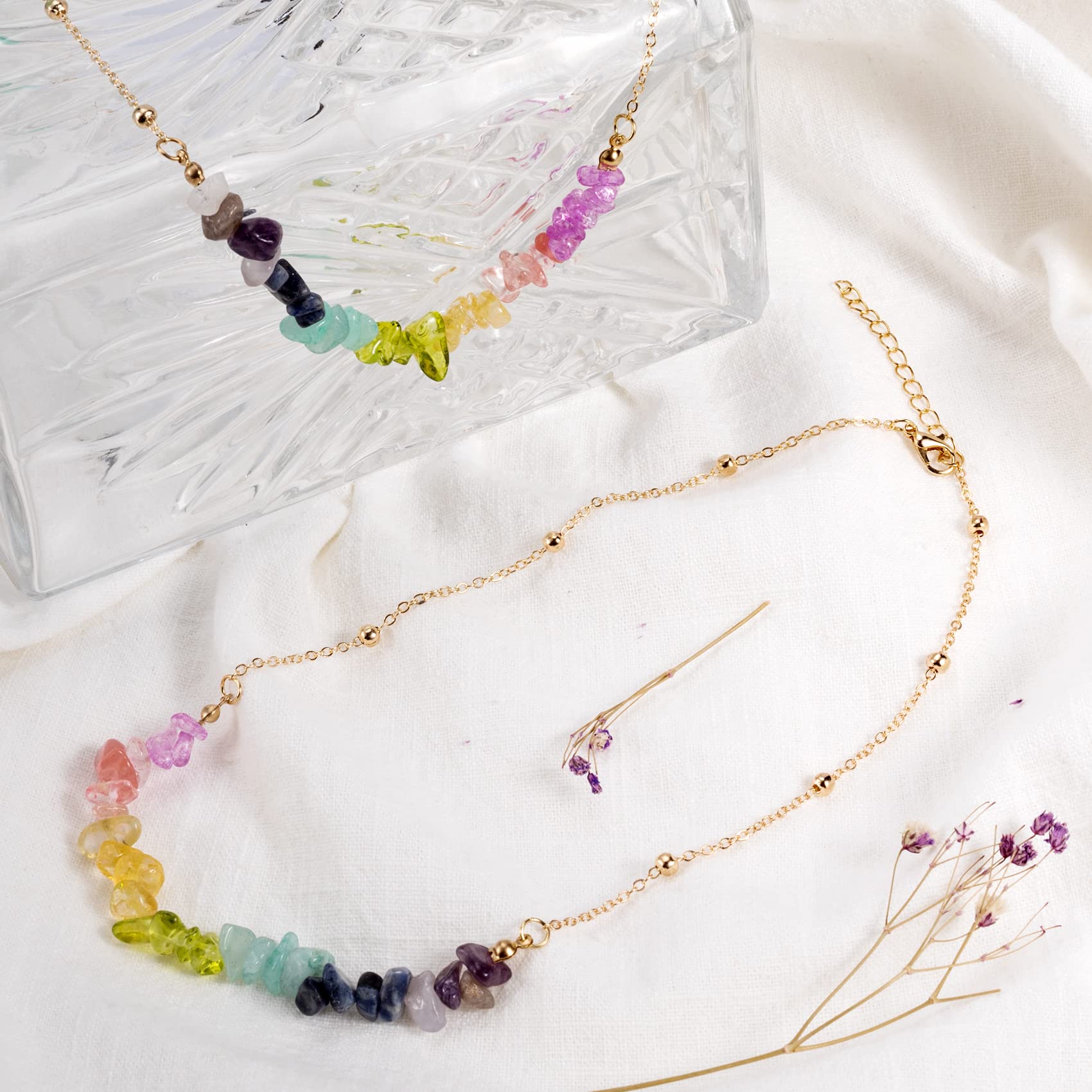 2Pcs Chakra Healing Stone Necklace for Women - Handmade Gold Crystal Gemstone Beads Yoga Jewelry, Spiritual Gifts for Mother Wife Friends | Perfect for Meditation, Yoga Practice & Energy Healing