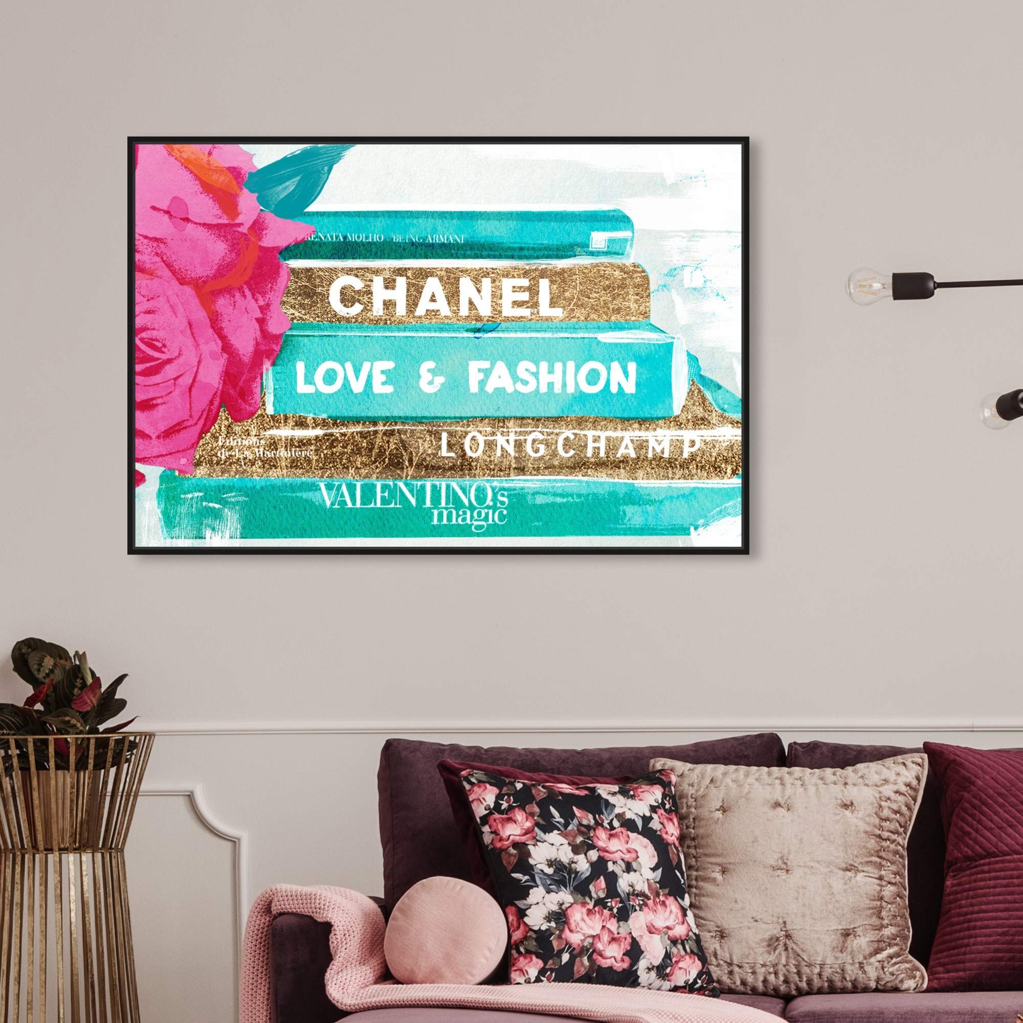 Oliver Gal Artist Co. 'Ideals of Style' Framed Wall Art - 36x24 Inch Fashion Glam Canvas Print in Blue & Gold | Elegant Home Decor for Living Room, Bedroom & Office