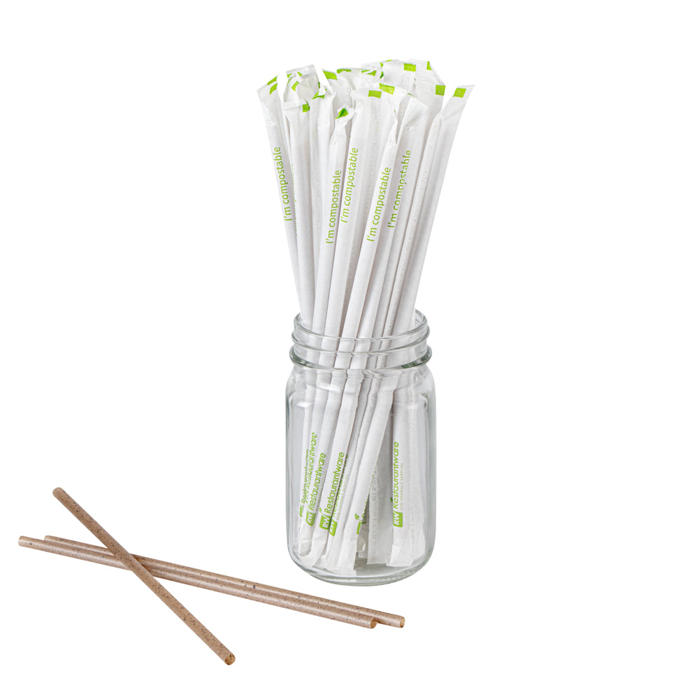 Eco-Friendly Compostable Brown PLA Plastic & Coffee Ground Straws - 8 1/4 Inch, 100 Count Box - Perfect for Restaurants, Cafes & Sustainable Parties