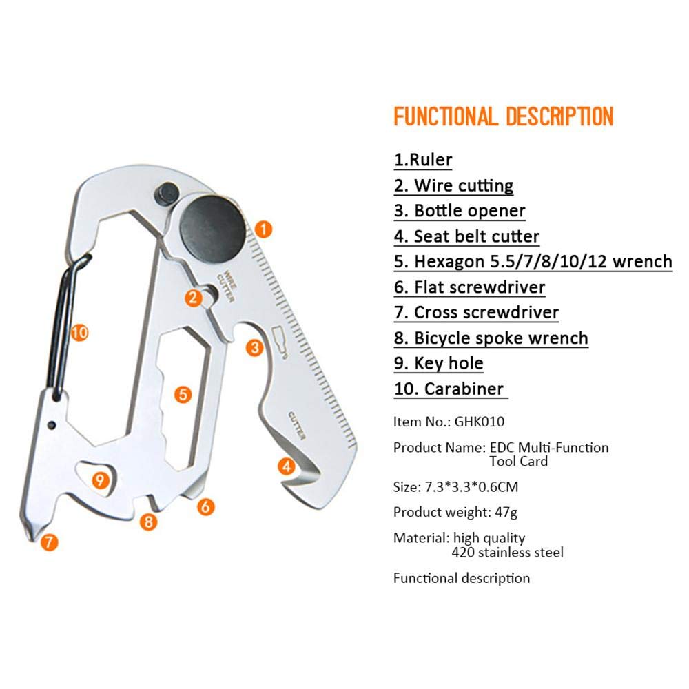 Mini Field EDC Camping Gadget Keychain Kit - Portable Multitool with Bottle Opener, Survival Tool Card & Outdoor Gear - Perfect for Hiking, Backpacking, Emergency Preparedness & Everyday Carry (GHK010SB)