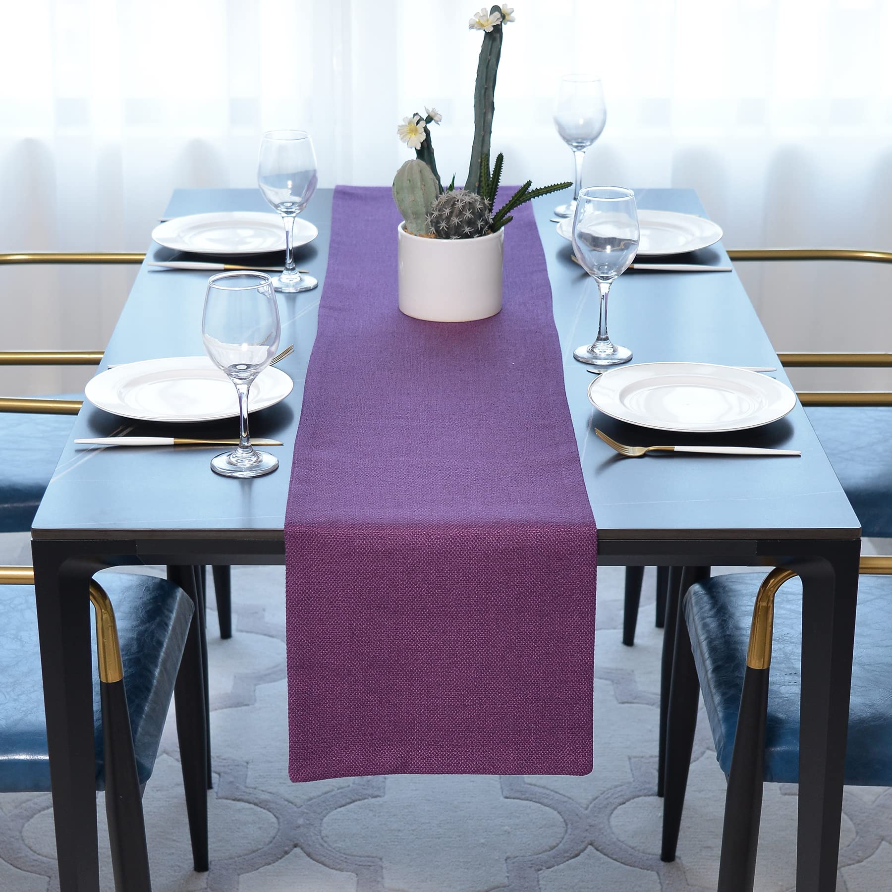 12x120 Inch Dark Purple Burlap Table Runner - Farmhouse Style Dining & Kitchen Decor for Holiday Parties, Weddings, and Everyday Use