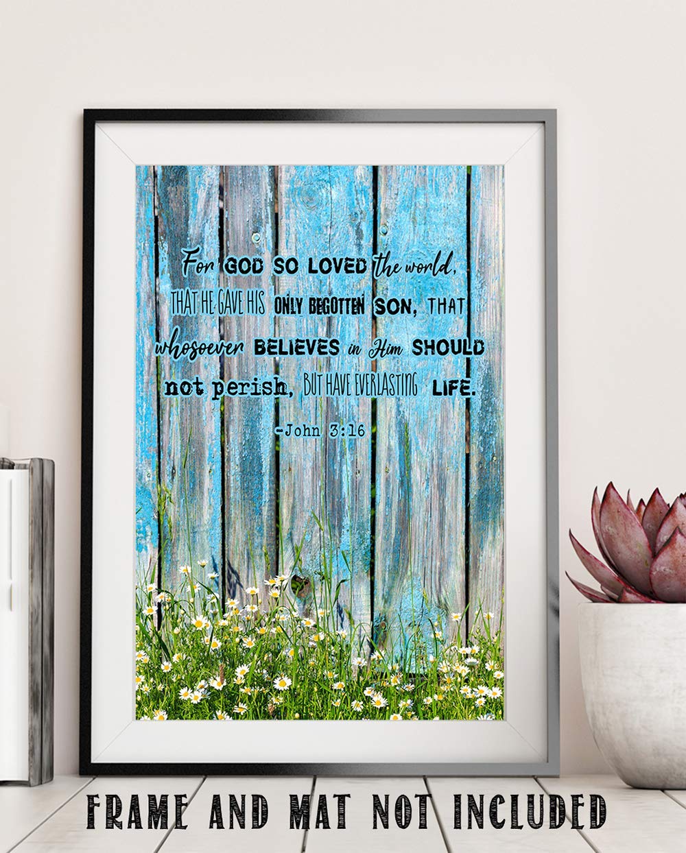 TJ Originals - John 3:16 Bible Verse Wall Art Print - 11x14 Inches Christian Scripture Decor - Inspirational Gift for Family, Friends & Women (Blue Palette) - Perfect for Home, Office & Church Decor