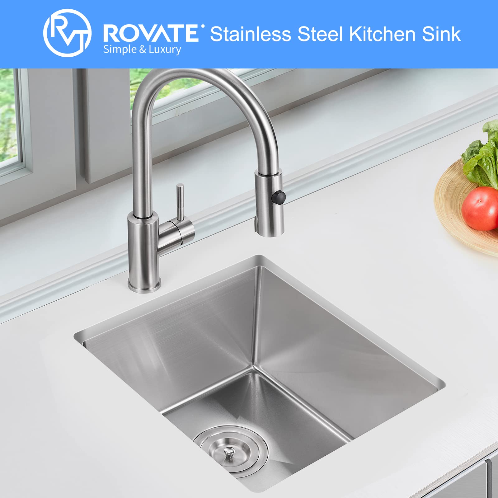 ROVATE 13x15 Inch Undermount Bar Sink - Handmade 304 Stainless Steel Single Bowl Small Kitchen Sink for Wet Bar, Coffee Station & RV - Durable & Rust-Resistant