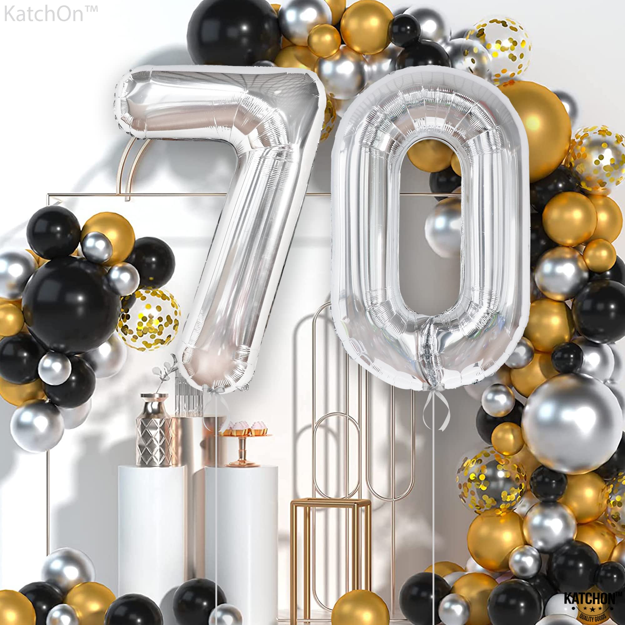 KatchOn Giant 40-Inch Silver 70 Balloon Numbers for 70th Birthday Party Decorations | Large Metallic Balloon Set for Milestone Celebrations, Anniversaries & Retirement Parties | Perfect for Photo Backdrops, Wall Decor & Event Centerpieces
