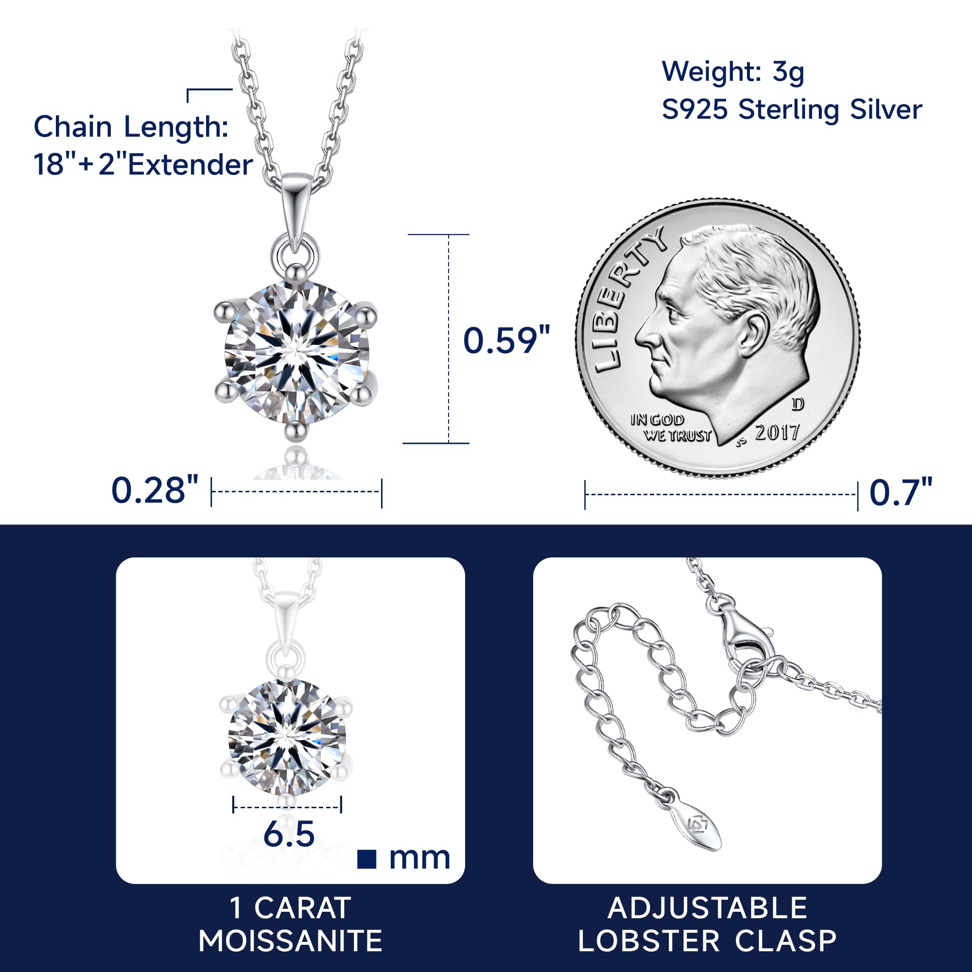 MomentWish 1/2 Carat Moissanite Necklace for Women - Lab Created Diamond Necklace in 925 Sterling Silver, Anniversary & Birthday Gift for Wife - Perfect for Christmas, Valentine's Day & Special Occasions