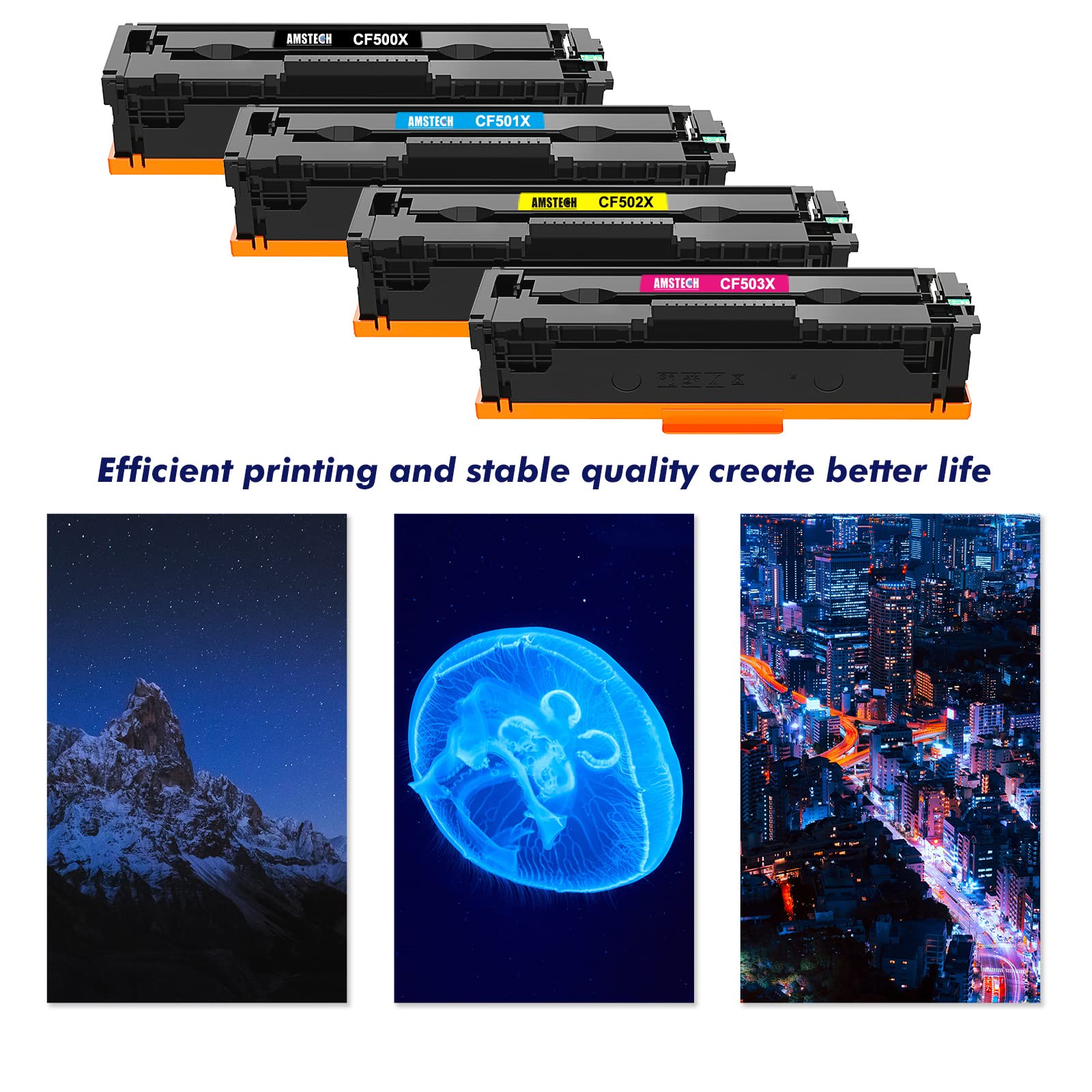 Amstech Compatible Toner Cartridge Replacement for HP 202A 202X CF500X CF501X CF502X CF503X - Works with HP Laserjet Pro MFP M281fdw M281cdw M254dw M254dn M280nw (Black, Cyan, Yellow, Magenta, 4-Pack) - High Yield Printing for Office & Home Use